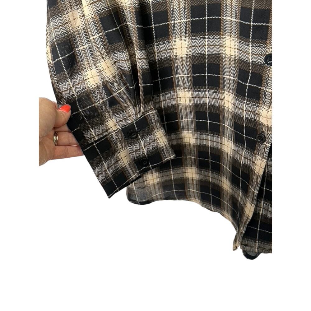 PrettyLittleThing Brown & Tan Plaid Long Sleeve Oversize Button-Up Top Sz 8 - Picture 3 of 5
